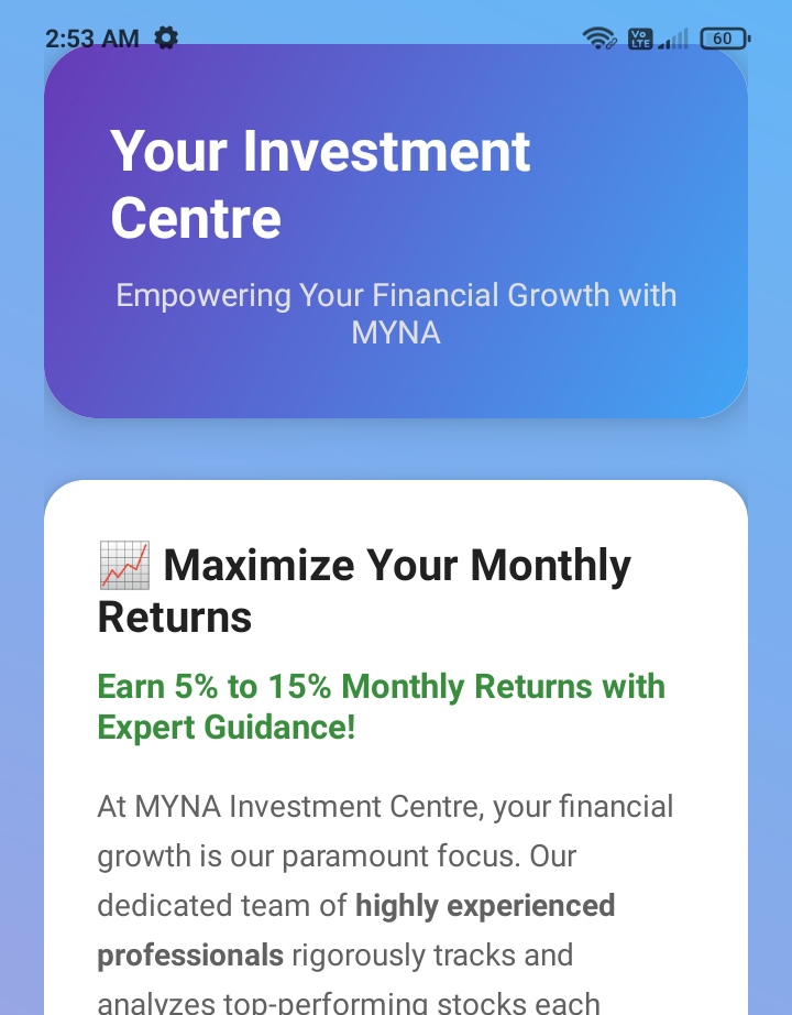 Myna App Investment Options Screenshot